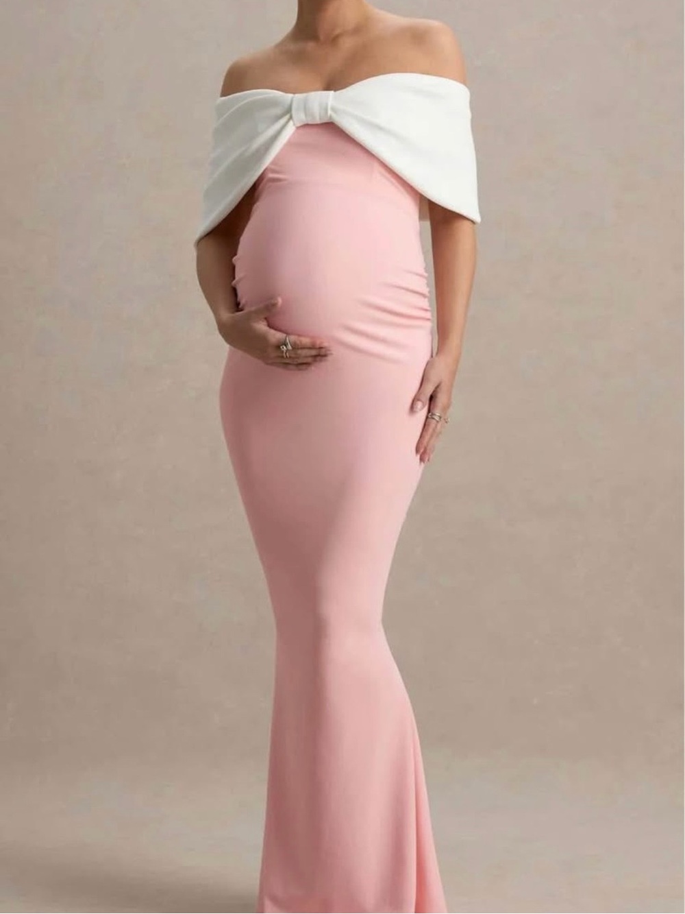 Women's Off-Shoulder Pink Maternity Maxi Skirt Dress